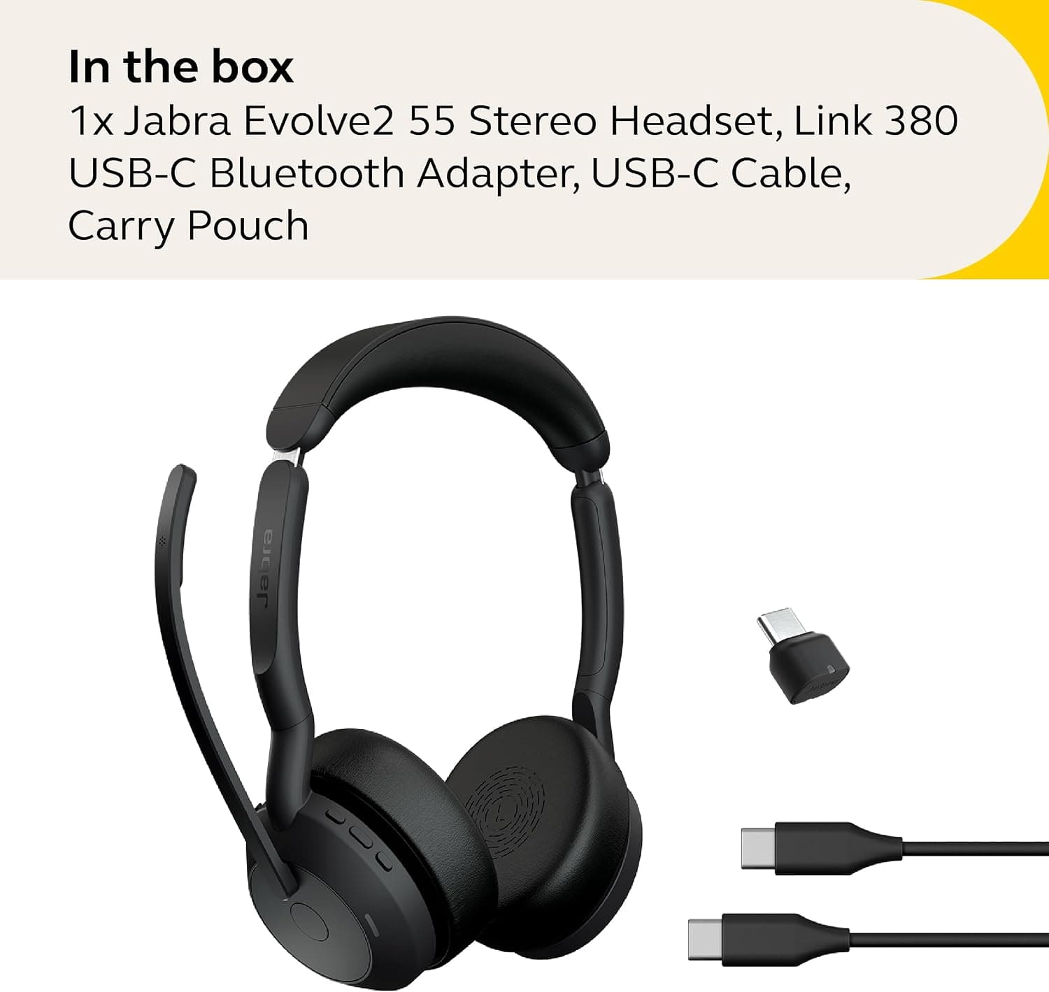 Jabra Evolve2 55 Link380a MS Stereo Dual Connectivity Bluetooth 5.2 and USB-A Wireless Headphone