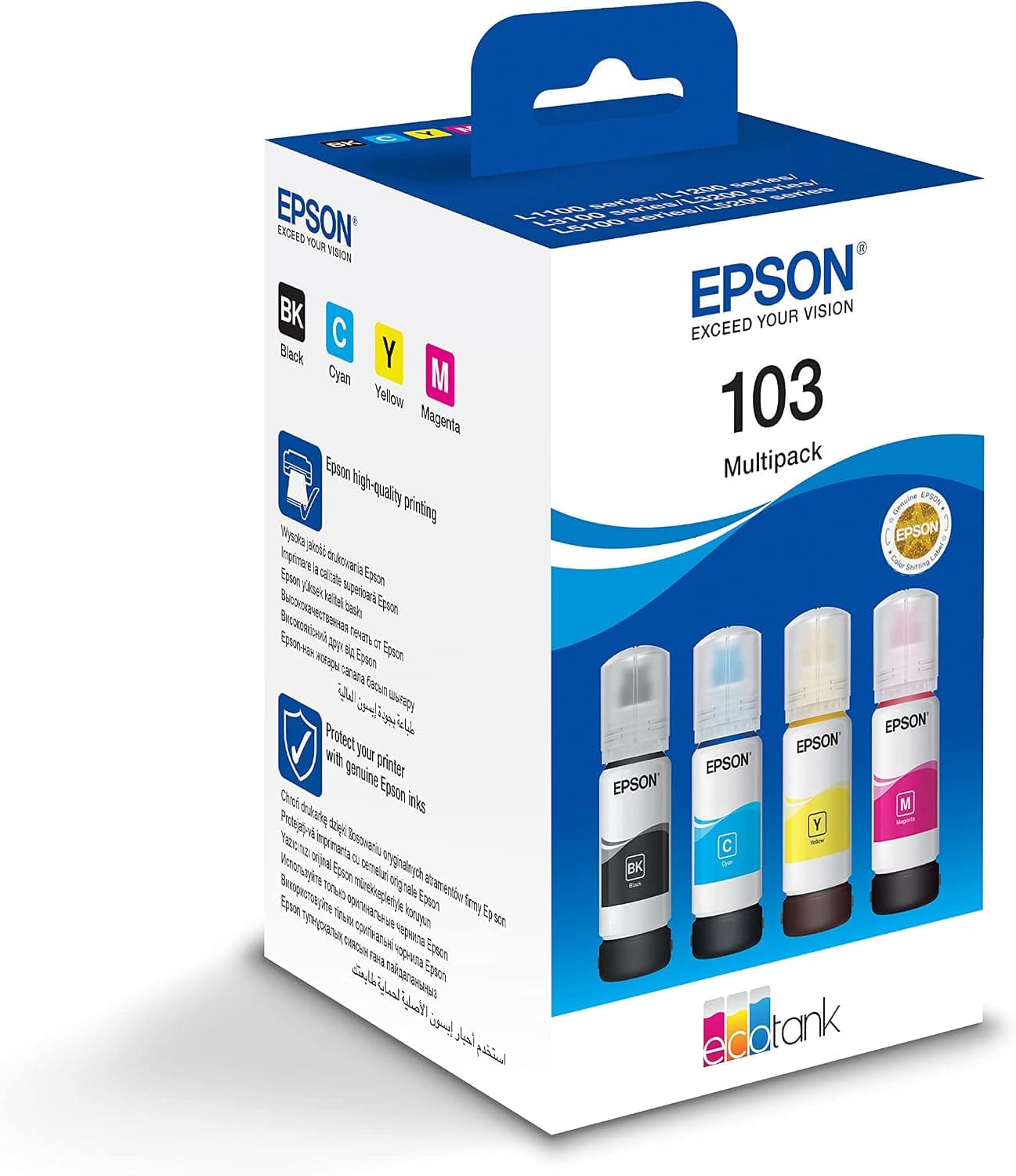 Epson 103 4 Colour Multipack Ink Bottles (L1110, L3100, L3101, L3110,  L3150, L3151, L3156, L3160, L5190) C13T00S64A