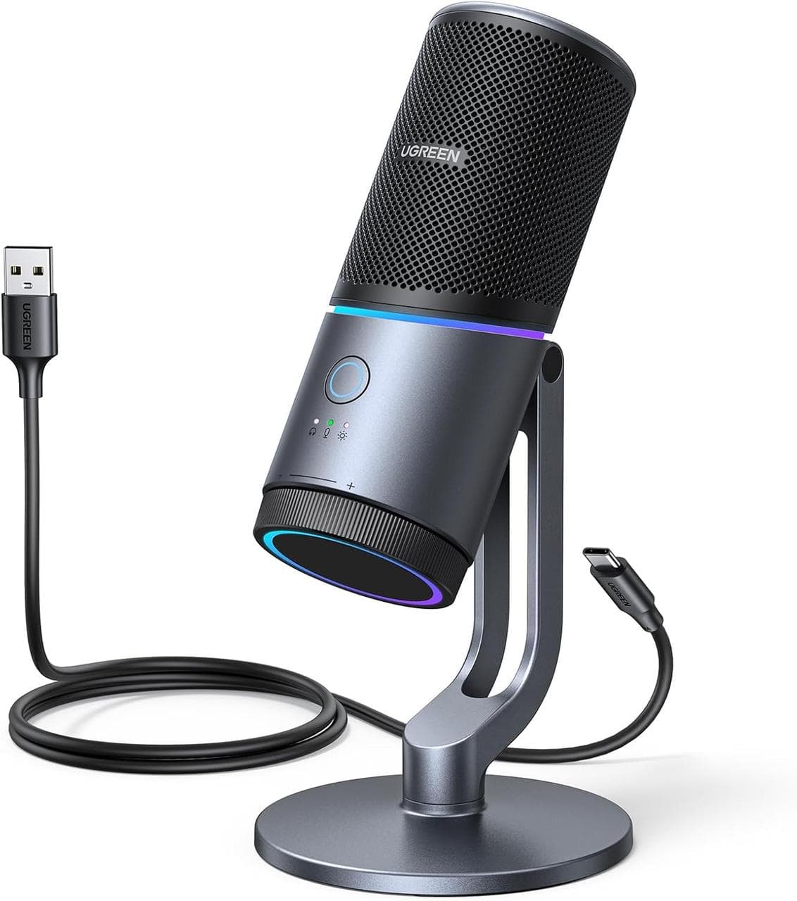UGREEN USB Desktop Streaming Microphone - RGB- Smart Noise Cancellation 35629