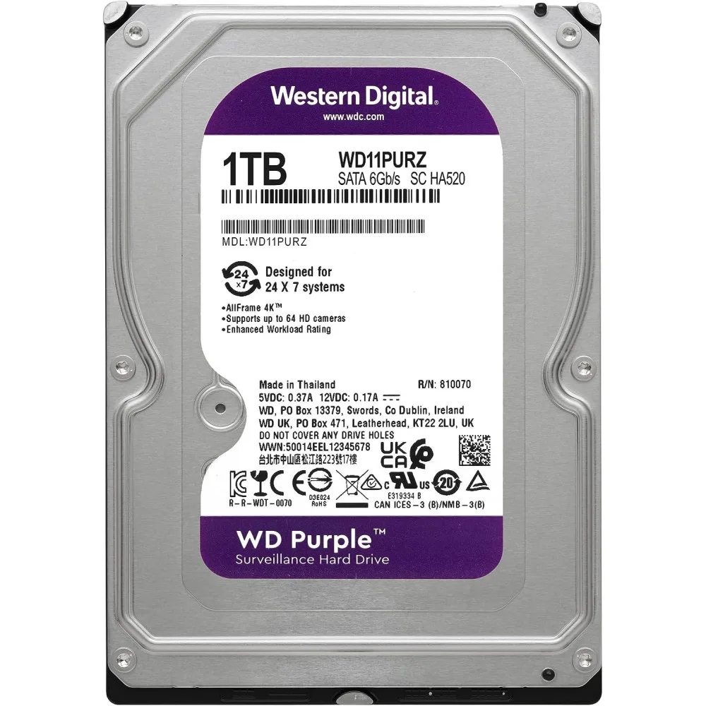 WD Purple Surveillance HDD 1TB (WD11PURZ)
