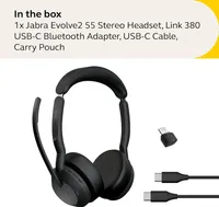 Jabra Evolve2 55 Link380a MS Stereo Dual Connectivity Bluetooth 5.2 and USB-A Wireless Headphone