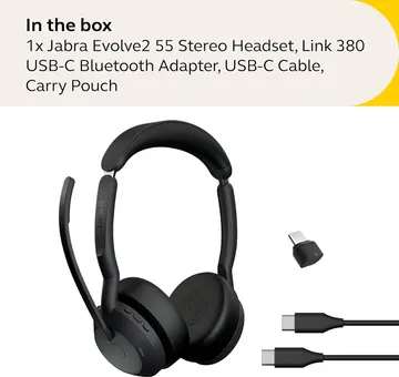 Jabra Evolve2 55 Link380a MS Stereo Dual Connectivity Bluetooth 5.2 and USB-A Wireless Headphone