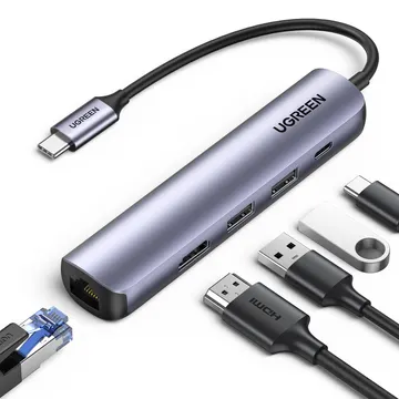 UGREEN USB-C Multiport HUB with LAN (45000) USB 3.0 Type-C to HDMI Adapter and Multiport HUB with PD + LAN