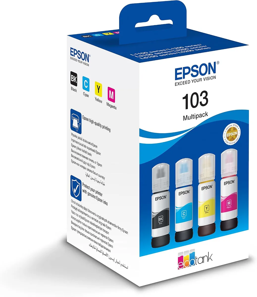 Epson 103 4 Colour Multipack Ink Bottles (L1110, L3100, L3101, L3110, L3150, L3151, L3156, L3160, L5190) C13T00S64A